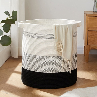 Panier &agrave; linge d&eacute;coratif en corde de coton tiss&eacute;