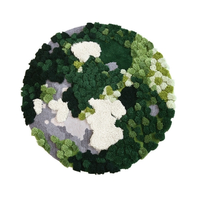 Tapis rond en laine de for&ecirc;t de mousse 3D fait &agrave; la main