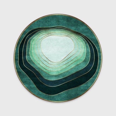 Tapis ronds verts minimalistes, tapis &agrave; rayures circulaires