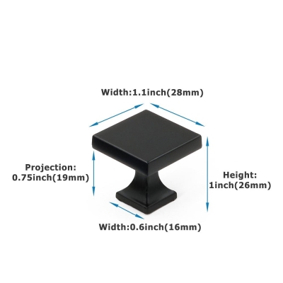 Paquet de 20 boutons de tiroir de cuisine noirs mats, boutons de commode carr&eacute;s solides (LS6785BK)