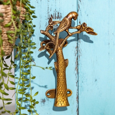 Poign&eacute;e de porte en laiton avec perroquet sur arbre, design antique, poign&eacute;e d'armoire