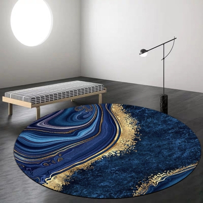 Tapis rond de luxe salon tapis antid&eacute;rapant bleu or