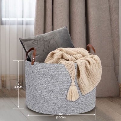 Panier &agrave; linge gris, panier d&eacute;coratif en corde de coton tiss&eacute;, paniers de rangement pour jouets de b&eacute;b&eacute; et de chien