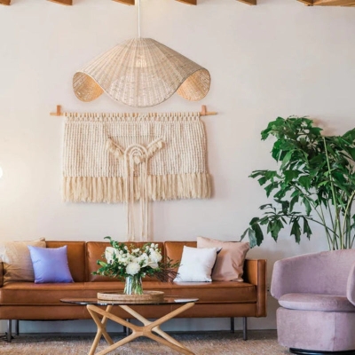 Lampe suspendue en rotin Boho pour &icirc;lot de cuisine