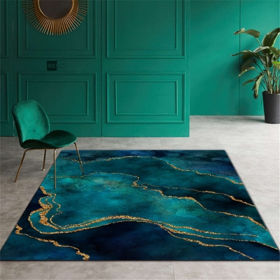 Tapis sarcelle de luxe pour d&eacute;coration de salon, grand tapis de sol