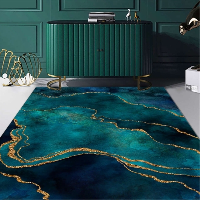 Tapis sarcelle de luxe pour d&eacute;coration de salon, grand tapis de sol