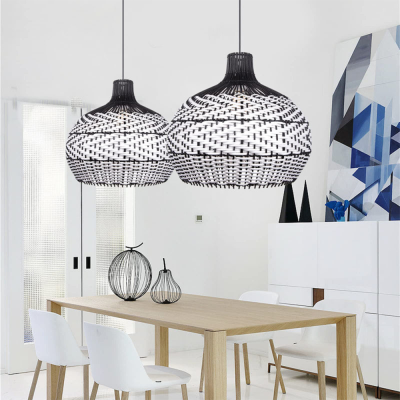Lampe &agrave; Suspension Mid-Century Moderne en Rotin Noir