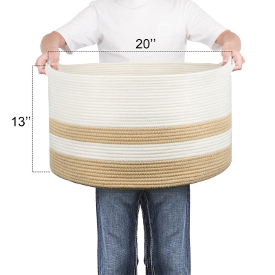 Panier de rangement rond tiss&eacute;, grands paniers en corde de coton pour le rangement, panier de rangement pour b&eacute;b&eacute; XXL
