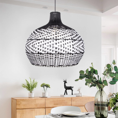 Lampe &agrave; Suspension Mid-Century Moderne en Rotin Noir