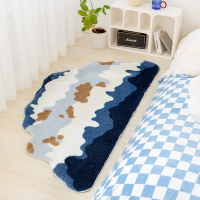 Tapis de chambre &agrave; coucher touffet&eacute; Snowberg, tapis de chevet de paysage moelleux