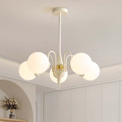Lustre moderne en verre boule cr&egrave;me