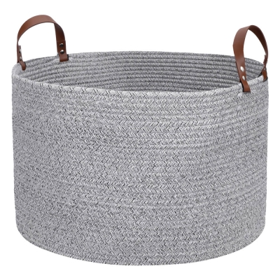 Panier &agrave; linge gris, panier d&eacute;coratif en corde de coton tiss&eacute;, paniers de rangement pour jouets de b&eacute;b&eacute; et de chien