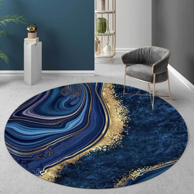 Tapis rond de luxe salon tapis antid&eacute;rapant bleu or