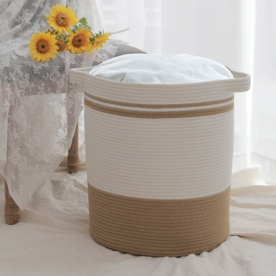 Panier &agrave; linge d&eacute;coratif en corde de coton tiss&eacute;