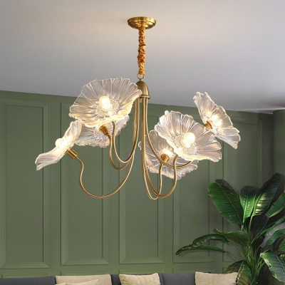 Lustre de salon moderne en verre feuille de lotus
