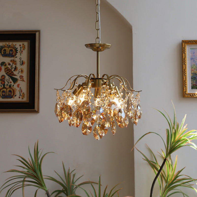Sumptuous Crystal Chandelier Retro Romantic Amber Living Room Chandelier