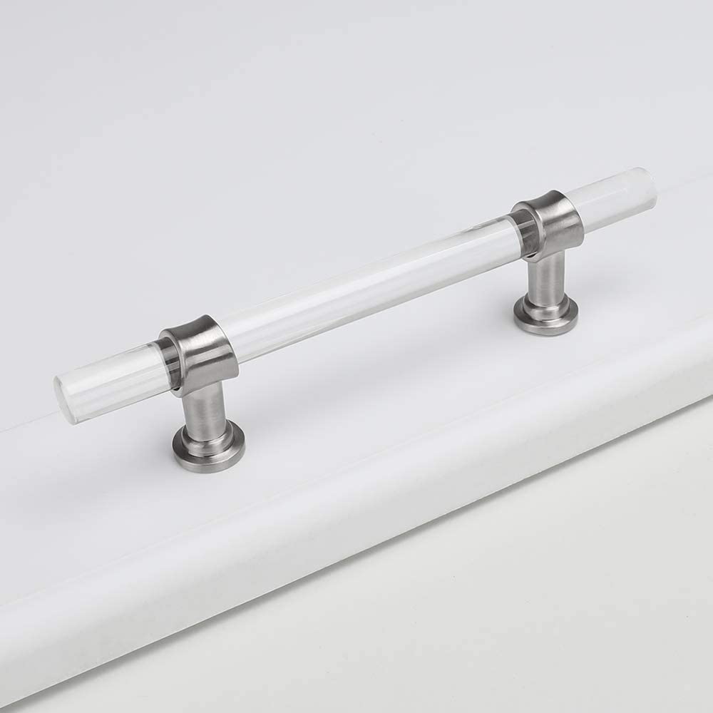 10 Pack Clear Acrylic Brushed Nickel Cabinet Handles for Bathroom